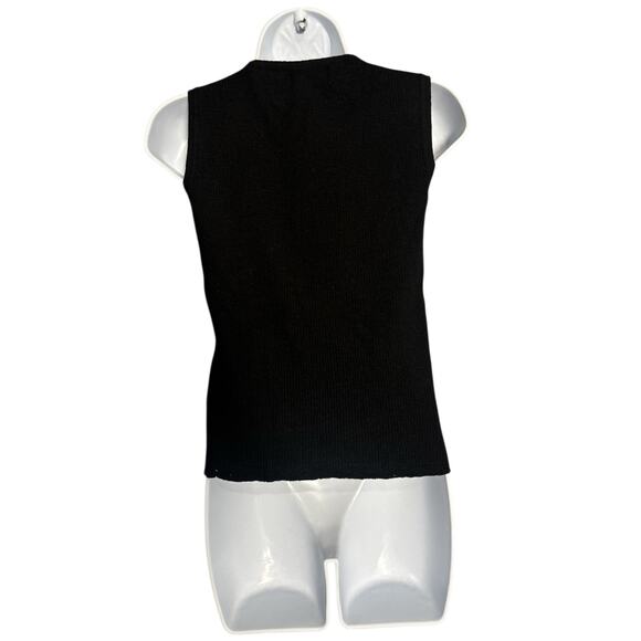 KATE HILL Italian Extra Fine Merino Wool Black
Ribbed Knit Shell Top L - Picture 3 of 6